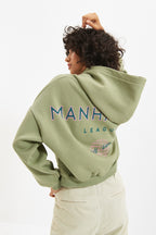 Trendyolmilla Mint Sırt Baskı Detaylı Kapüşonlu Kalın İçi Polarlı Örme Sweatshirt TWOAW22SW0711