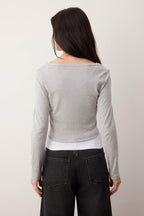 Trendyolmilla Lacivert-Gri 2'li Takım Asimetrik Yaka Düğmeli Vücuda Oturan Esnek Örme Bluz TWOAW26BZ00042