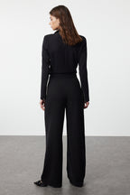 Trendyolmilla Siyah Wide Leg/Geniş Paça Yüksek Bel Dokuma Kumaş Pantolon TWOSS23PL00314