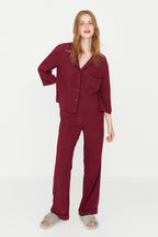 Trendyolmilla Bordo Biyeli Viskon Dokuma Pijama Takımı THMAW21PT0292