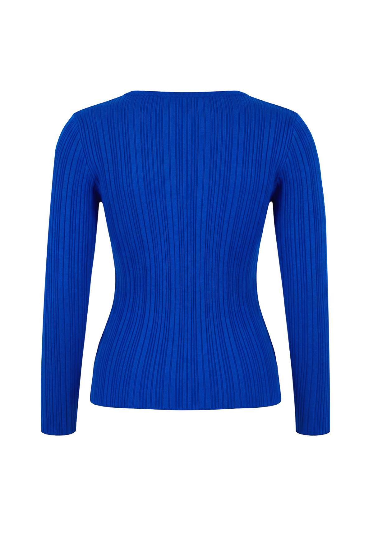 Trendyolmilla Wardrobe Essentials Saks Fitted/Vücuda Oturan Fitilli Triko Kazak TWOAW26KZ00083