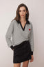 Siyah Çizgili Kalp Nakışlı Regular/Normal Kalıp Örme Sweatshirt TWOAW26SW00003