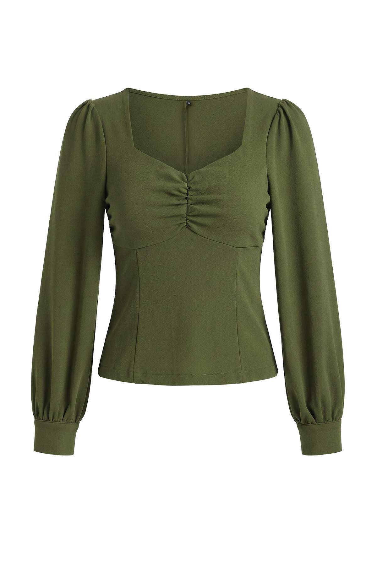Trendyolmilla Haki Büzgü Detaylı Dokuma Bluz TWOAW23BZ00633 B