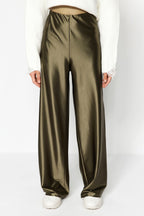 Haki Premium Saten Wideleg/Geniş Paça Örme Pantolon TWOAW24PL00064