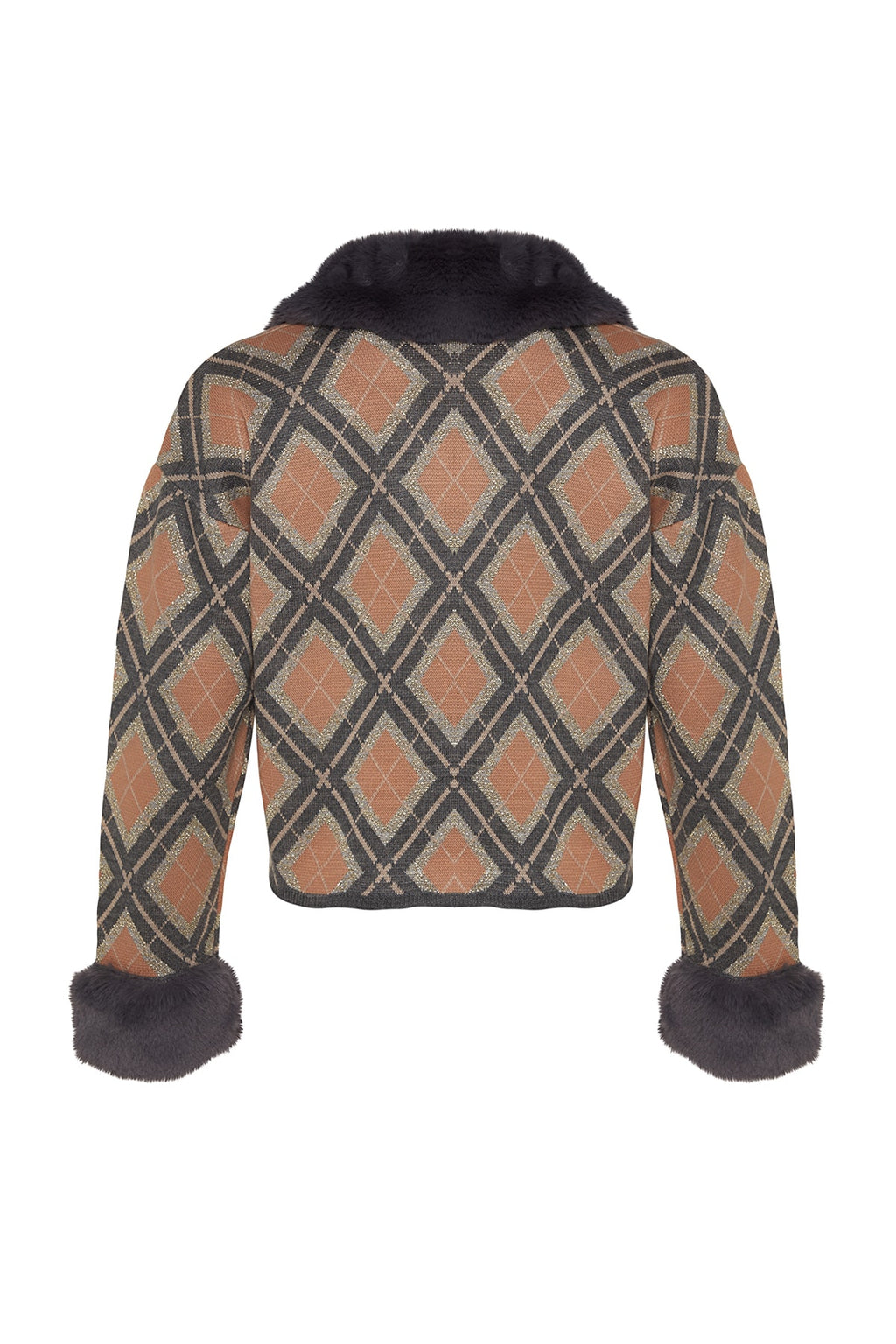 Trendyolmilla Siyah Çıkartılabilir Suni Kürklü Simli Crop Triko Hırka TWOAW24HI00043