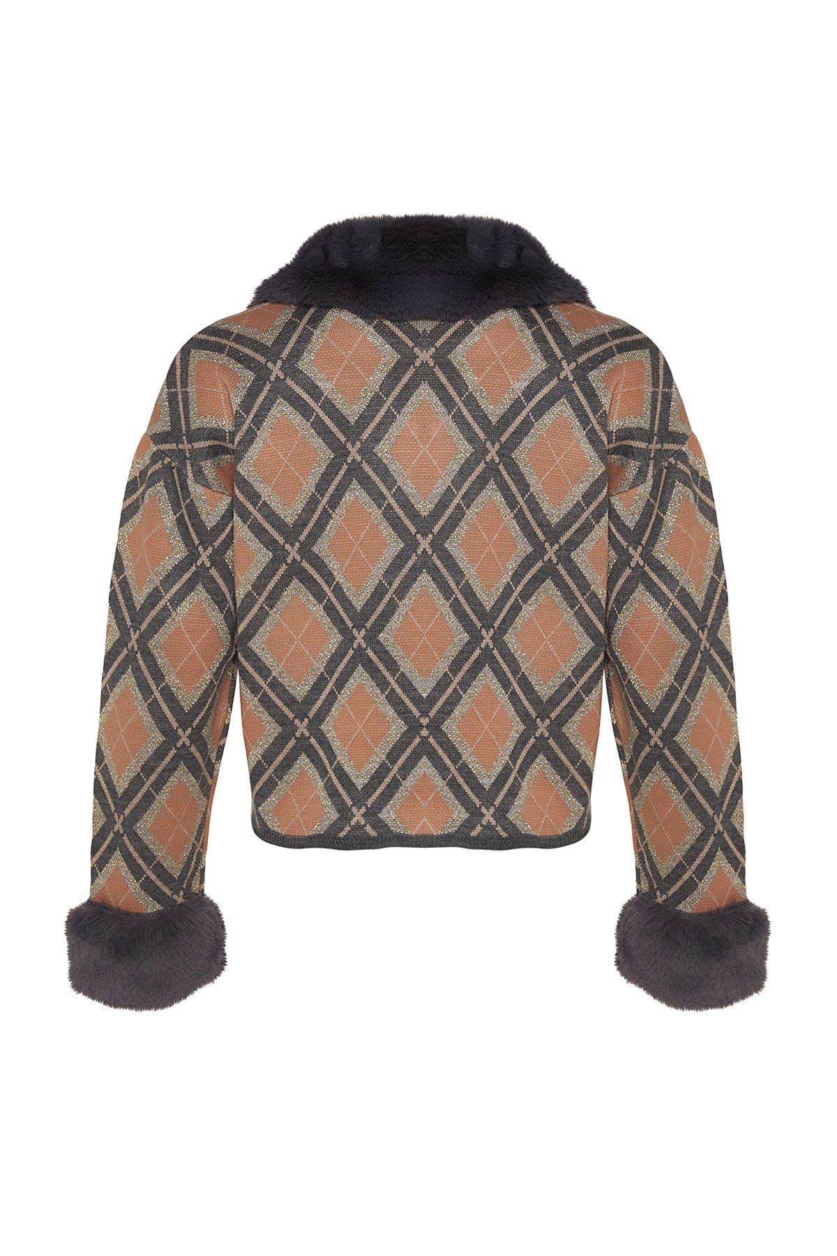 Trendyolmilla Siyah Çıkartılabilir Suni Kürklü Simli Crop Triko Hırka TWOAW24HI00043