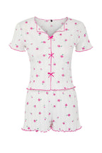 Trendyolmilla Beyaz %100 Pamuklu Çiçekli Kurdele/Fiyonklu Fitilli Şortlu Örme Pijama Takımı THMSS25PT00434