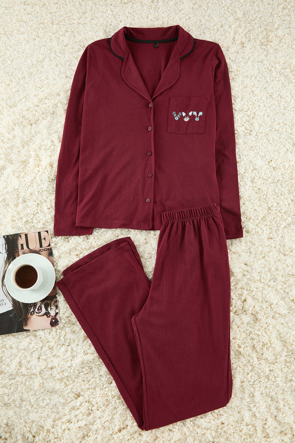 Trendyolmilla Gri %100 Pamuklu Biye ve Cep Detaylı Baskılı Örme Pijama Takımı THMAW22PT0785
