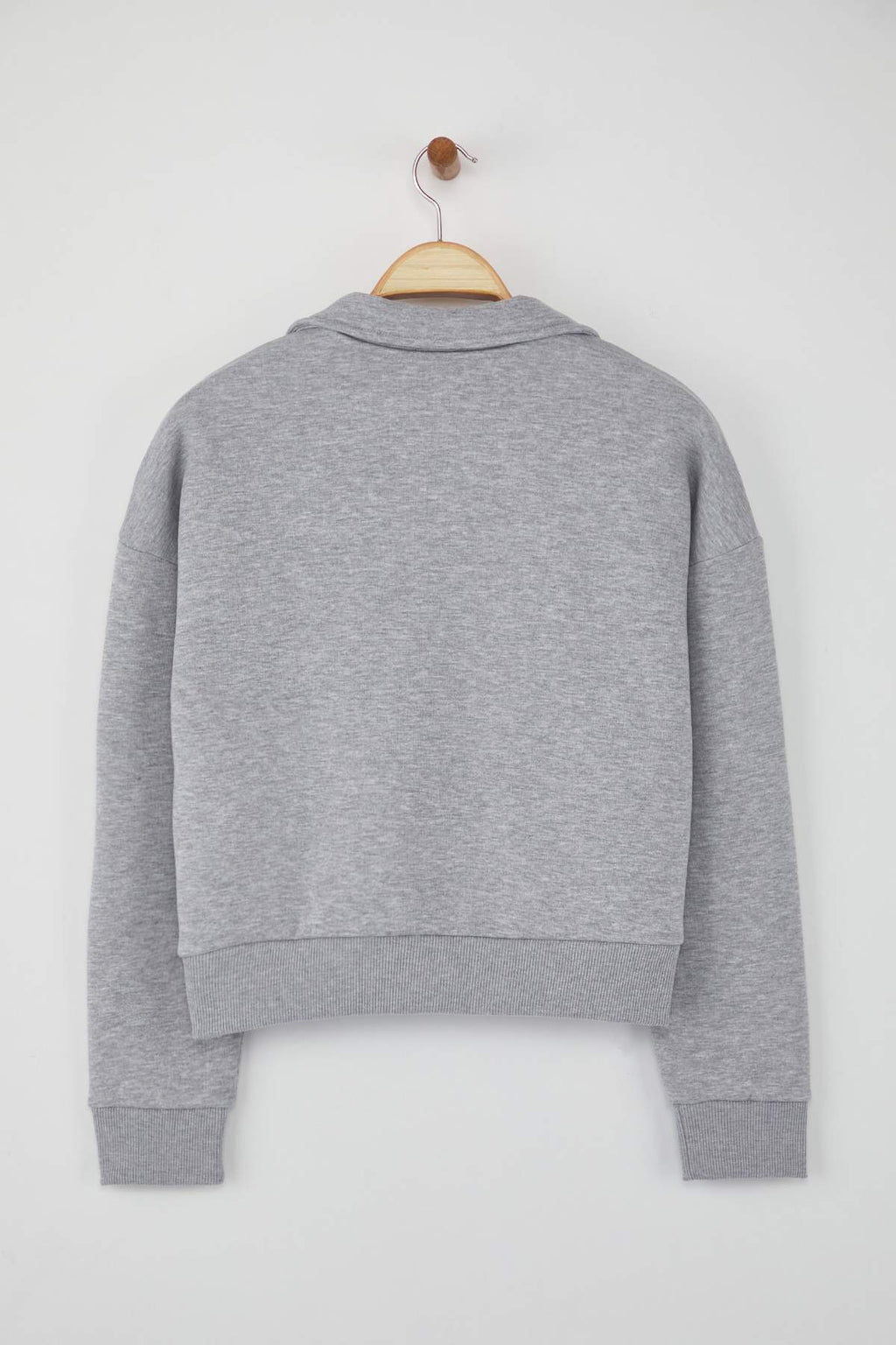 Trendyolmilla Teen Gri Melanj Slogan Nakışlı Regular/Normal Kalıp Örme Sweatshirt TWOAW26SW00049