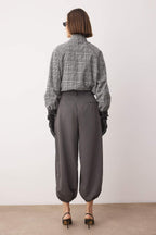 Trendyolmilla Gri Yüksek Bel Dokuma Şalvar Pantolon TWOAW26PL00169