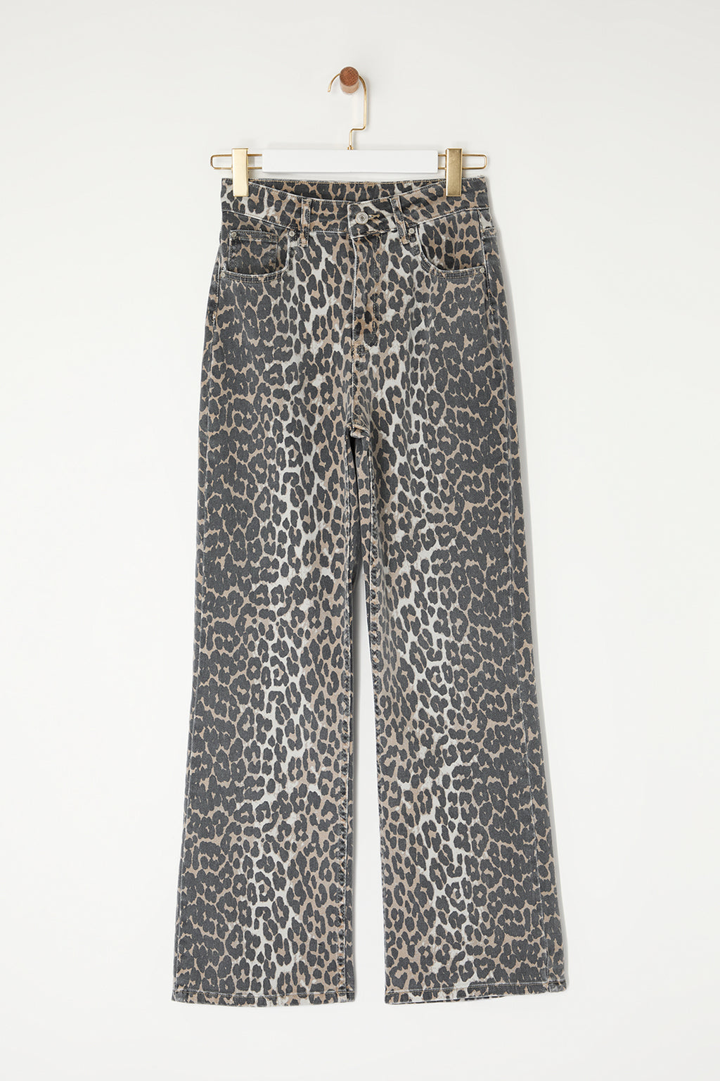 Trendyolmilla Çok Renkli Leopar Desenli Kahverengi Yüksek Bel Orta Esnek Wide Leg Jeans TWOAW25JE00309