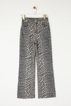 Trendyolmilla Çok Renkli Leopar Desenli Kahverengi Yüksek Bel Orta Esnek Wide Leg Jeans TWOAW25JE00309