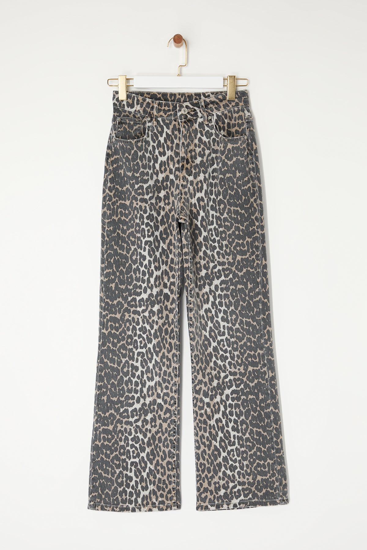 Trendyolmilla Çok Renkli Leopar Desenli Kahverengi Yüksek Bel Orta Esnek Wide Leg Jeans TWOAW25JE00309