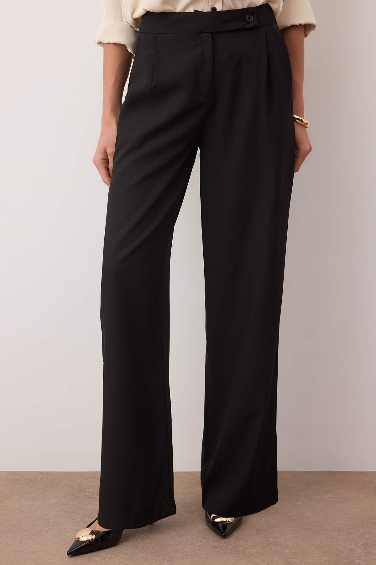 Trendyolmilla Gri Wide Leg/Geniş Paça Yüksek Bel Dokuma Pantolon TWOAW26PL00036