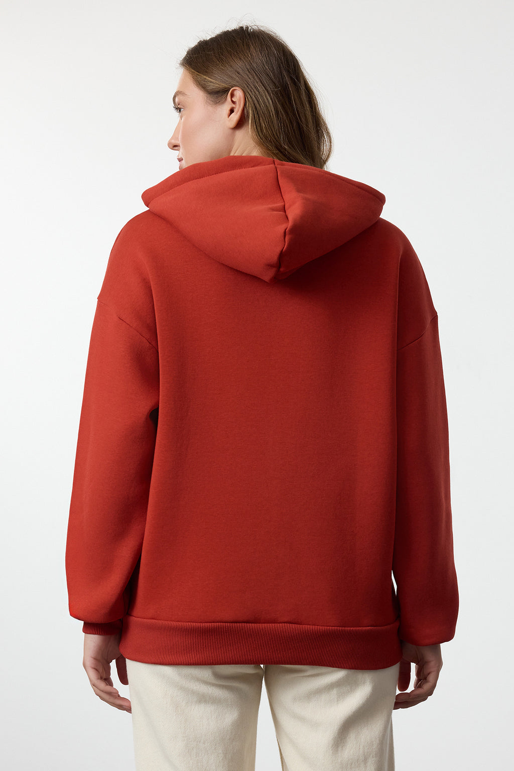 Trendyolmilla Kiremit Kalın İçi Polarlı Oversize/Geniş Kalıp Kapüşonlu Basic Örme Sweatshirt TWOAW24SW00103