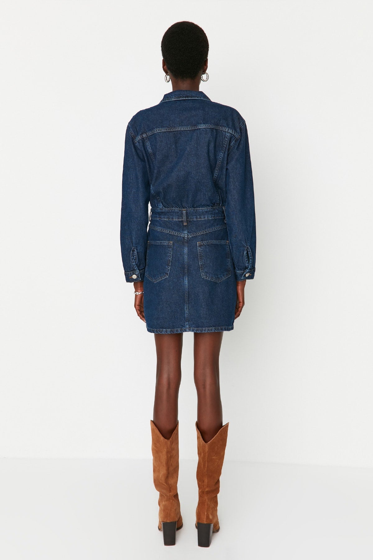 Mavi Cep Detaylı Mini Denim Gömlek Elbise TWOAW23EL00643