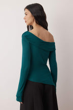 Trendyolmilla Mürdüm Asimetrik Yaka Aksesuar Detaylı Fitted Açık Omuzlu Örme Bluz TWOAW26BZ00121