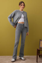 Trendyolmilla Mavi Yüksek Bel Comfort/Esnek İspanyol Paça Flare Jeans TWOAW26JE00047