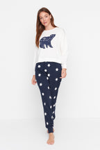 Trendyolmilla Beyaz %100 Pamuklu Yıldız Desenli Örme Pijama Takımı THMAW21PT0241