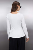 Trendyolmilla Siyah Kayık Yaka Peplum/Belden Oturmalı Regular Boy Örme Bluz TWOAW26BZ00166