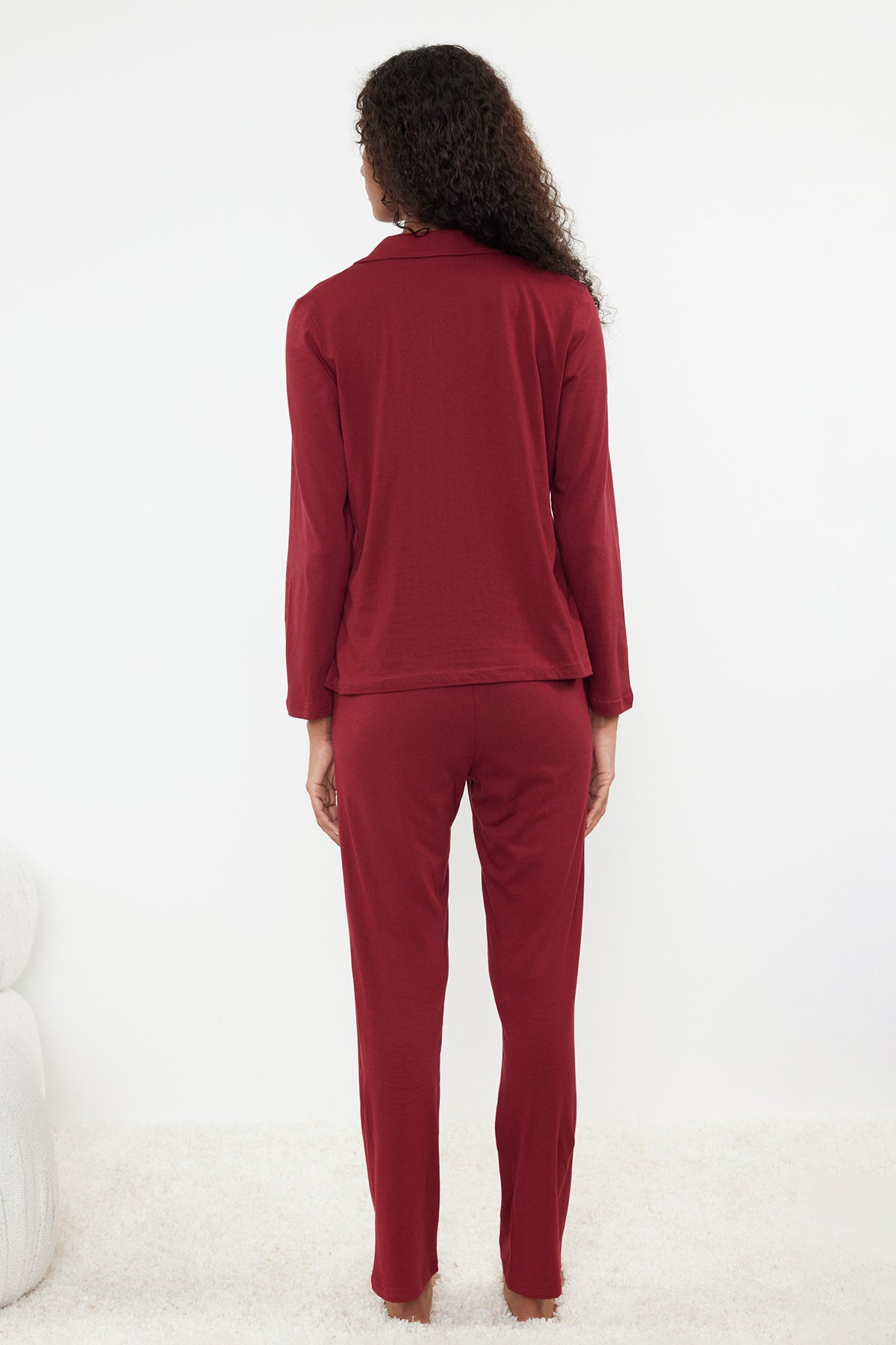 Trendyolmilla Bordo %100 Pamuklu Penguen Baskılı Örme Pijama Takımı THMAW23PT00151