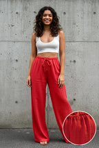Trendyolmilla Vizon Müslin Beli Lastikli İnce Kumaş Wide Leg/Geniş Paça Dokuma Pantolon TWOSS25PL00067