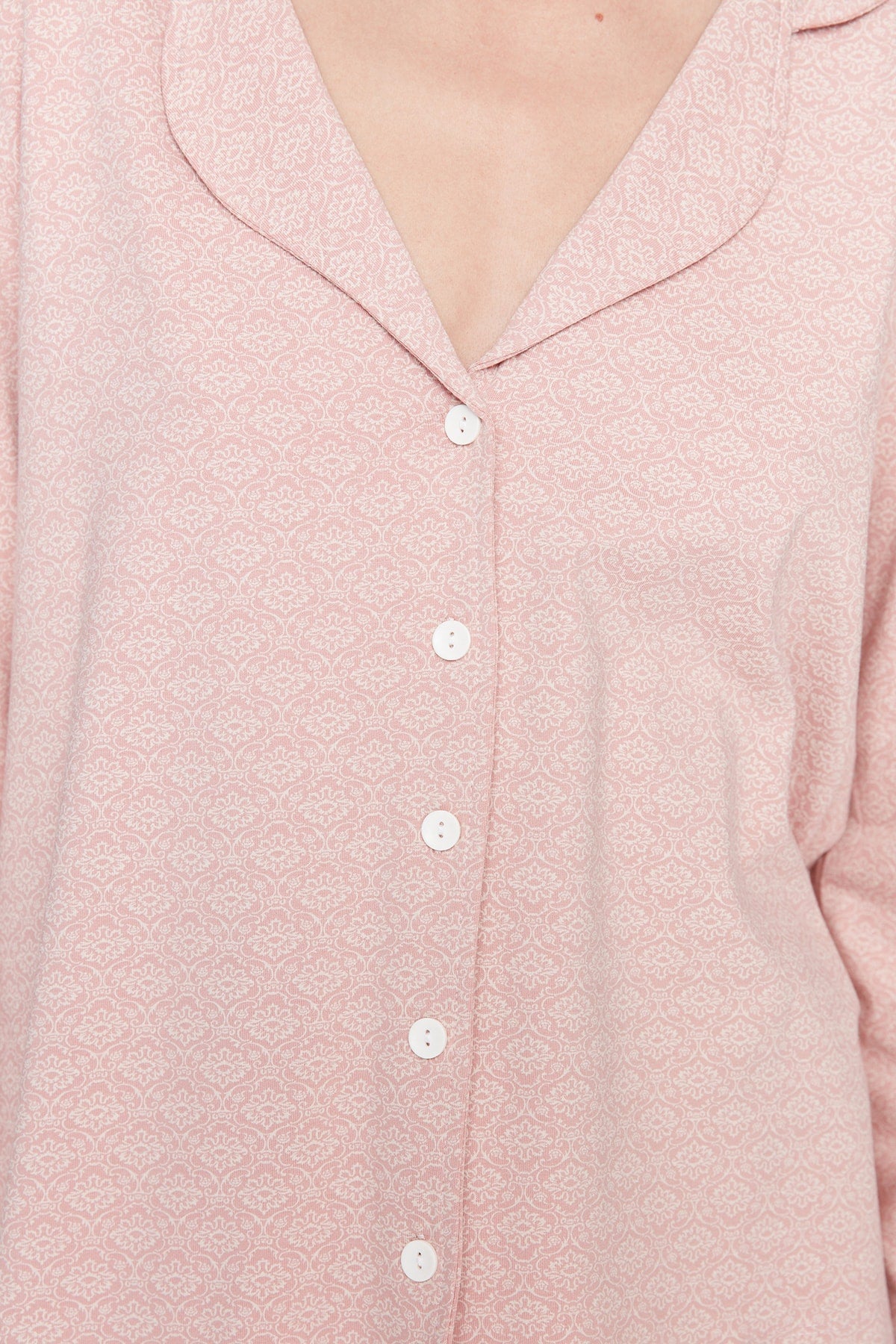 Pudra %100 Pamuklu Baskılı Örme Pijama Takımı THMAW20PT0265