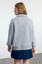Trendyolmilla Bordo Oversize Kalıp Kalın içi Polarlı Slogan Baskılı Fermuarlı Örme Sweatshirt TWOAW25SW00134