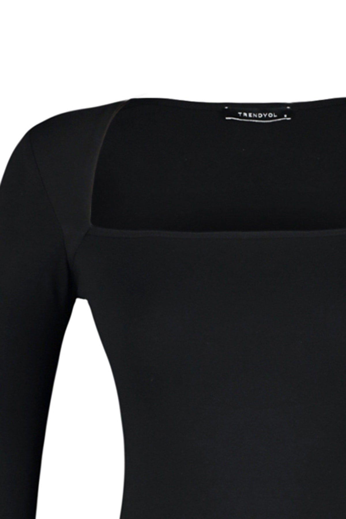 Siyah Pamuklu Esnek Kare Yaka Fitted/Vücuda Oturan Esnek Bluz TWOAW24BZ00165