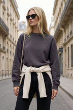 Trendyolmilla Antrasit Relaxed/Rahat Kalıp Basic Reglan Kol Bisiklet Yaka Örme Sweatshirt TWOAW26SW00030
