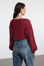 Trendyolmilla Bordo Süper Crop Basic Fiyonklu Triko Hırka TWOAW24HI00315