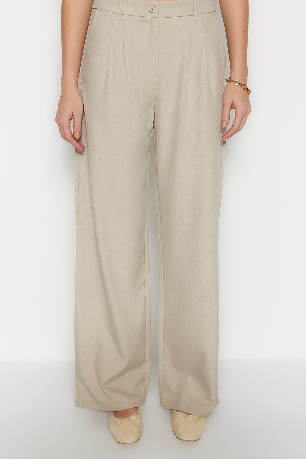 Trendyolmilla Vizon Wide Leg/Geniş Paça Pilili Dokuma Pantolon TWOAW22PL0475