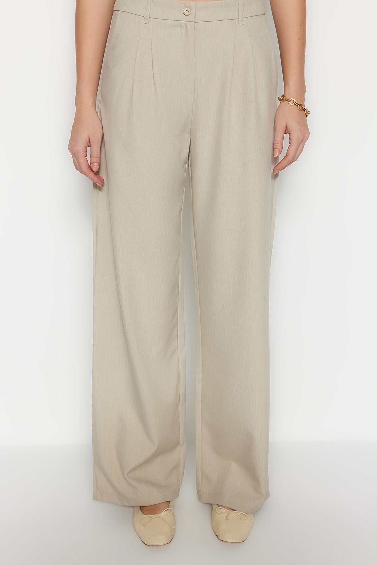 Trendyolmilla Vizon Wide Leg/Geniş Paça Pilili Dokuma Pantolon TWOAW22PL0475