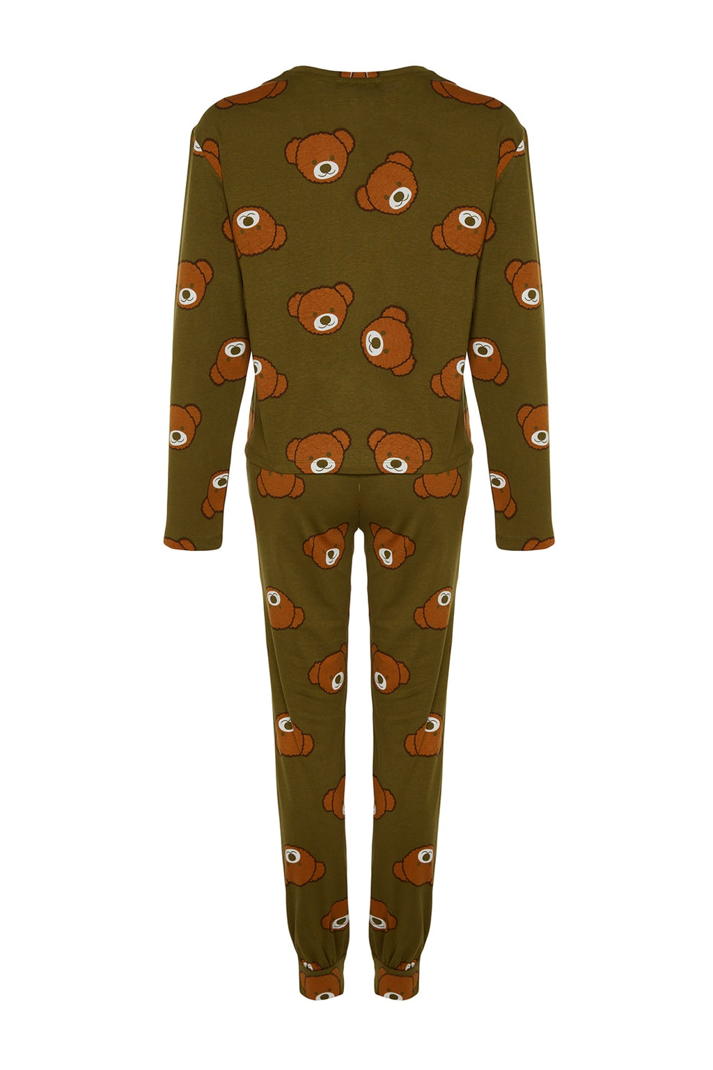 Trendyolmilla Haki %100 Pamuklu Ayıcıklı Desenli Örme Pijama Takımı THMAW23PT00514