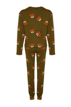 Trendyolmilla Haki %100 Pamuklu Ayıcıklı Desenli Örme Pijama Takımı THMAW23PT00514
