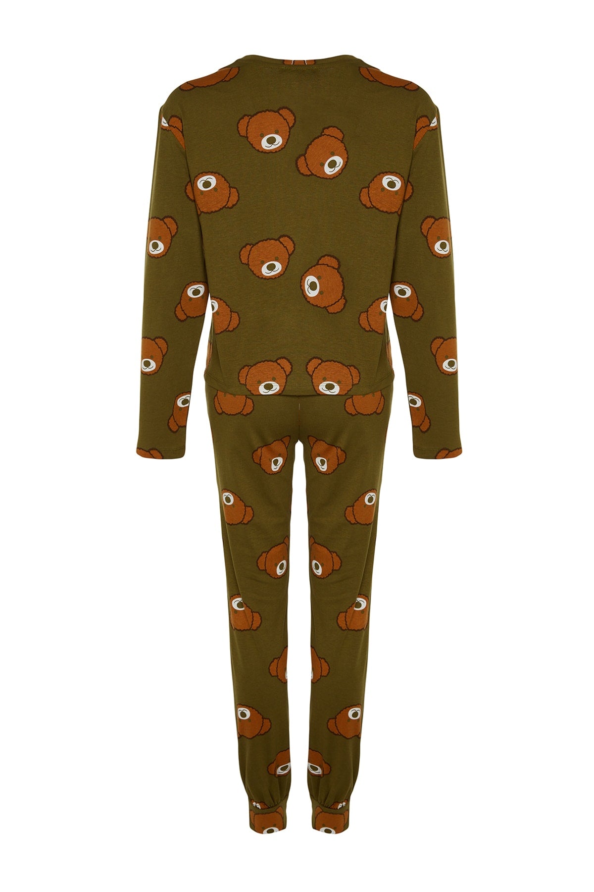 Trendyolmilla Haki %100 Pamuklu Ayıcıklı Desenli Örme Pijama Takımı THMAW23PT00514