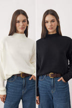 Trendyolmilla Siyah-Ekru Basic İkili Paket Triko Kazak TWOAW26KZ00232