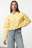 Trendyolmilla Açık Sarı Fermuarlı Kapüşonlu Rahat Kesim Crop Kalın İçi Polarlı Örme Sweatshirt TWOAW20SW0660