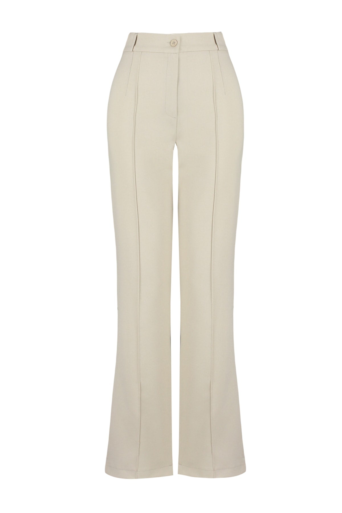 Trendyolmilla Vizon Straight/Düz Kesim Yüksek Bel Nervür Dikişli Dokuma Pantolon TWOSS21PL0093