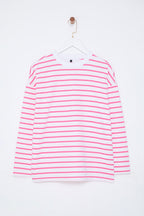 Trendyolmilla Beyaz Çizgili Oversize/Geniş Kesim Bisiklet Yaka İnce Örme Sweatshirt TWOAW23SW00326