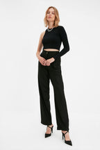 Siyah Straight/Düz Kesim Dokuma Kumaş Pantolon TWOAW22PL0321