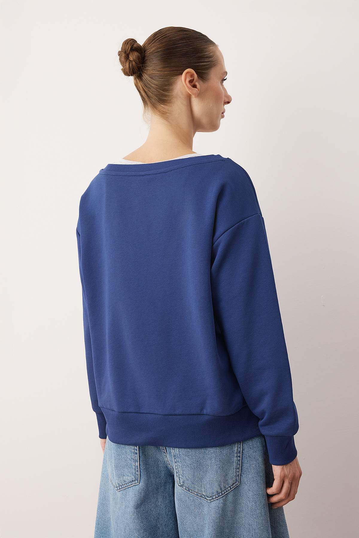 Trendyolmilla Teen Lacivert 2'li Düşük Omuzlu Örme Sweatshirt TWOAW26SW00149