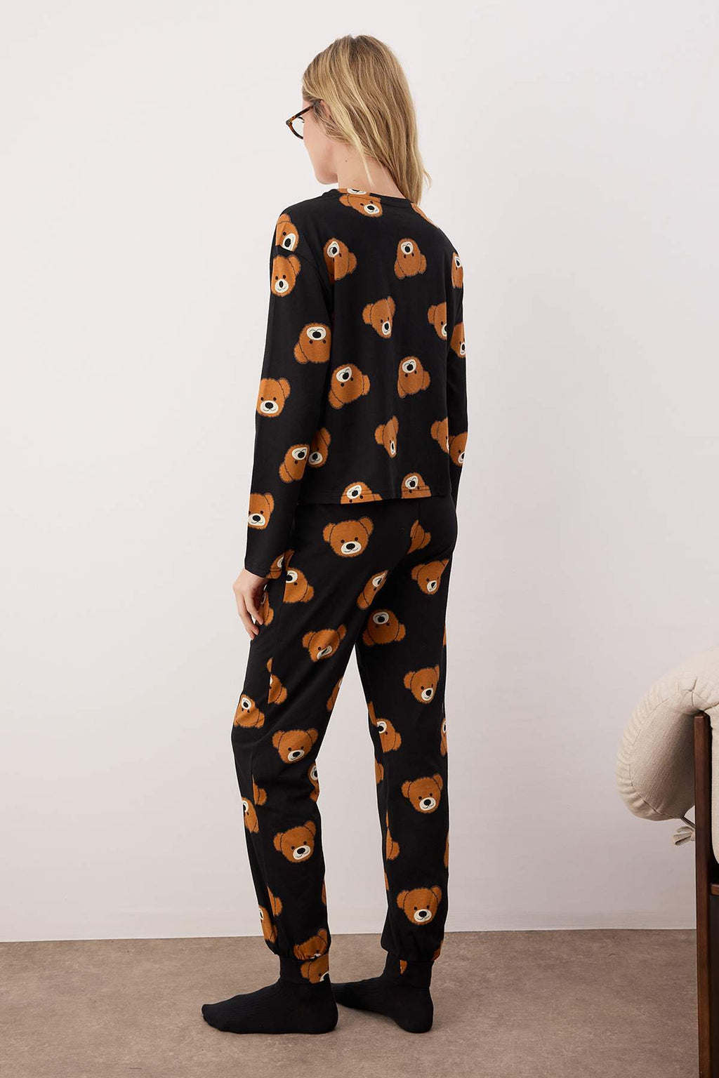Trendyolmilla Haki %100 Pamuklu Ayıcıklı Desenli Örme Pijama Takımı THMAW23PT00514