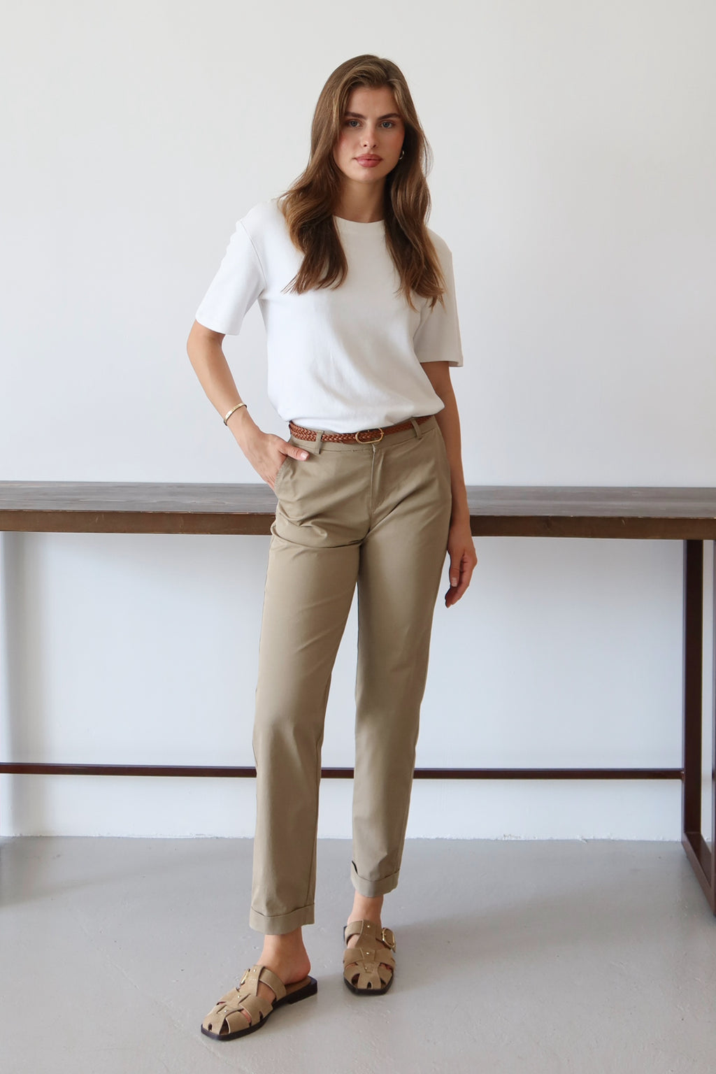 Trendyolmilla Haki Kemerli Chino Pantolon TWOAW26PL00109