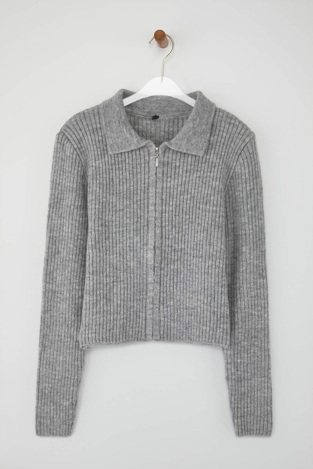 Trendyolmilla Wardrobe Essentials Gri Yumuşak Dokulu Fermuarlı Triko Hırka | TWOAW26HI00177