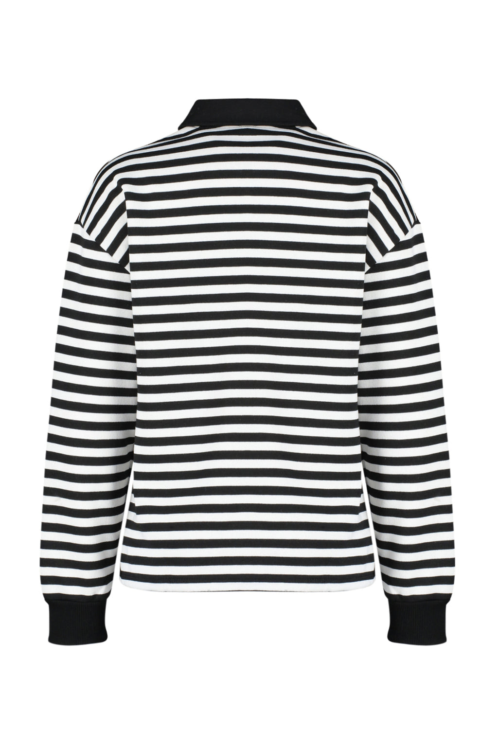 Siyah Çizgili Polo Yaka Kalın İçi Polarlı Oversize Örme Sweatshirt TWOAW24SW00344