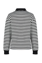 Siyah Çizgili Polo Yaka Kalın İçi Polarlı Oversize Örme Sweatshirt TWOAW24SW00344