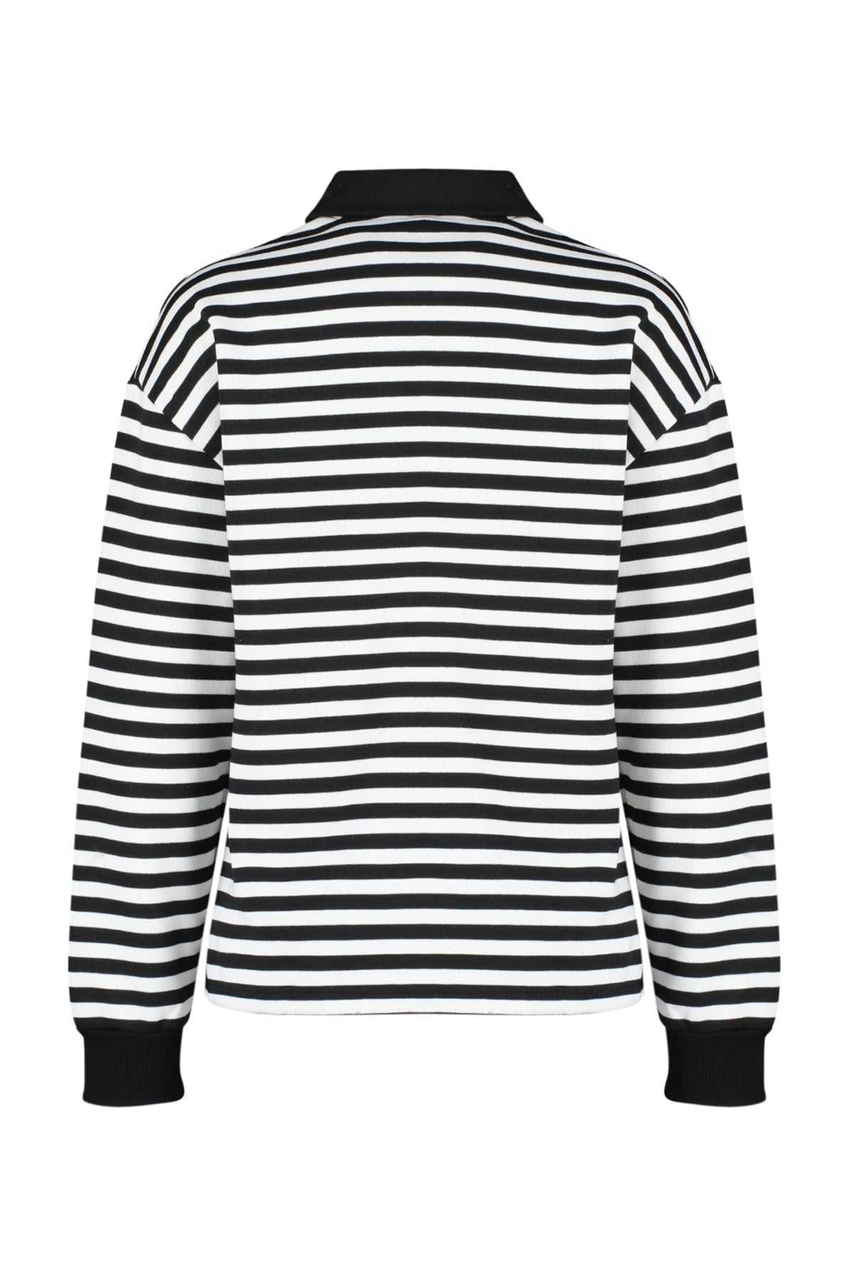 Siyah Çizgili Polo Yaka Kalın İçi Polarlı Oversize Örme Sweatshirt TWOAW24SW00344