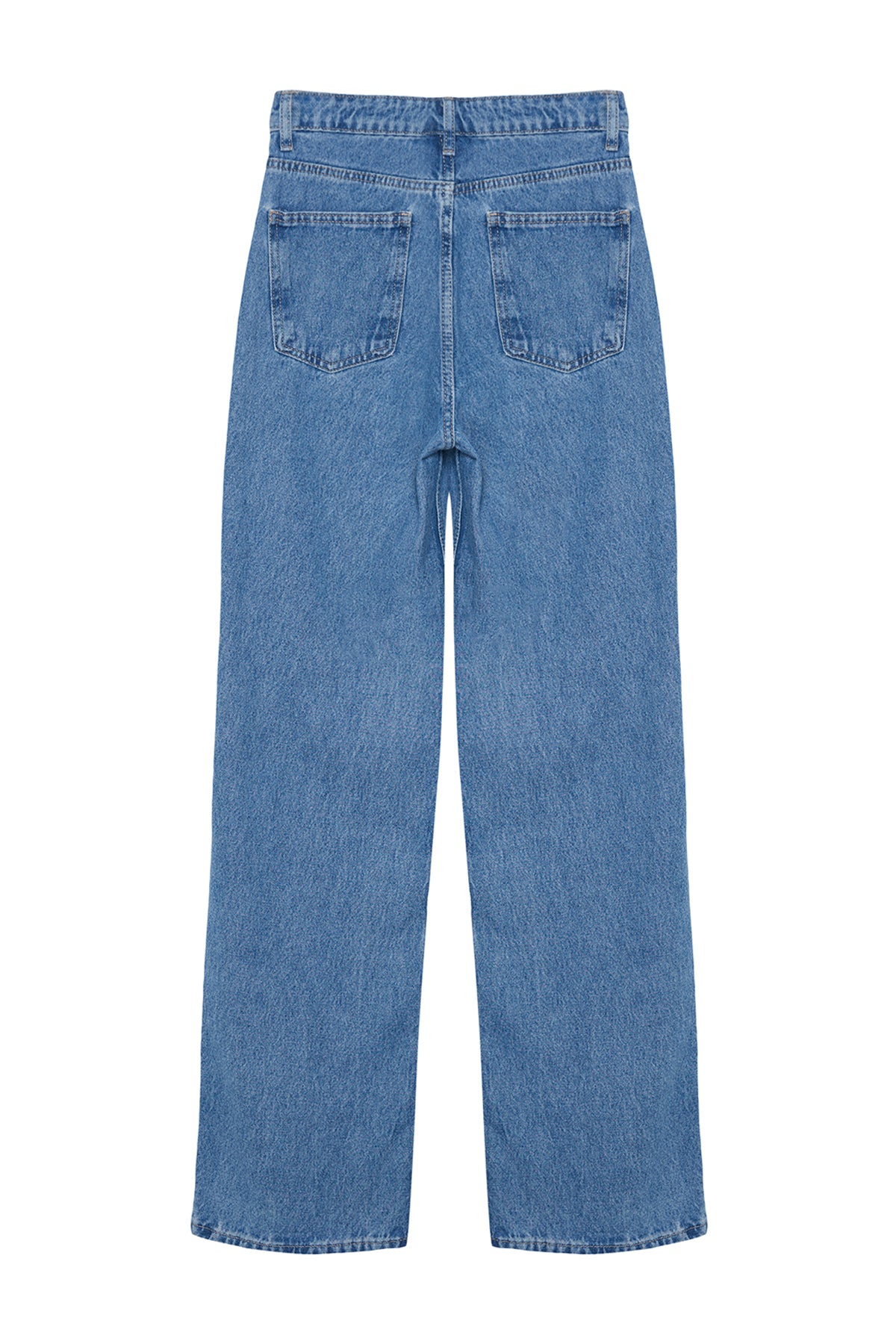 Trendyolmilla Koyu Mavi Yüksek Bel Wide Leg Geniş Paça %100 Pamuk Non-Stretch Jeans TWOSS23JE00068