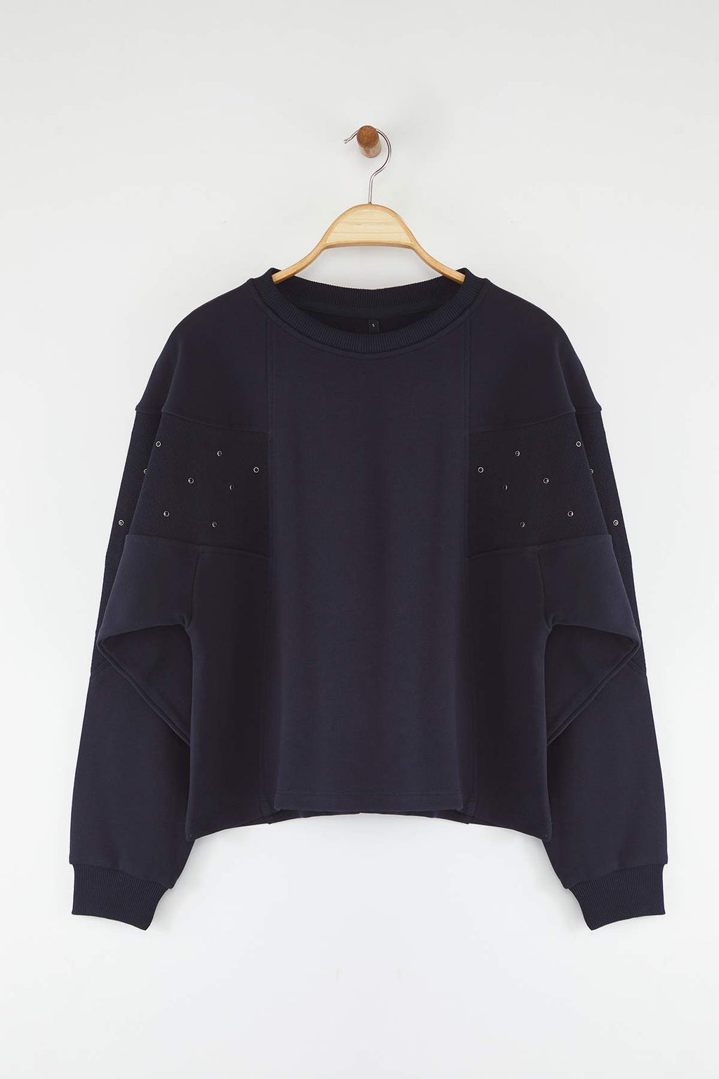 Lacivert Kuşgözü Aksesuar Detaylı Bisiklet Yaka Oversize/Geniş Kesim Örme Sweatshirt TWOAW26SW00038